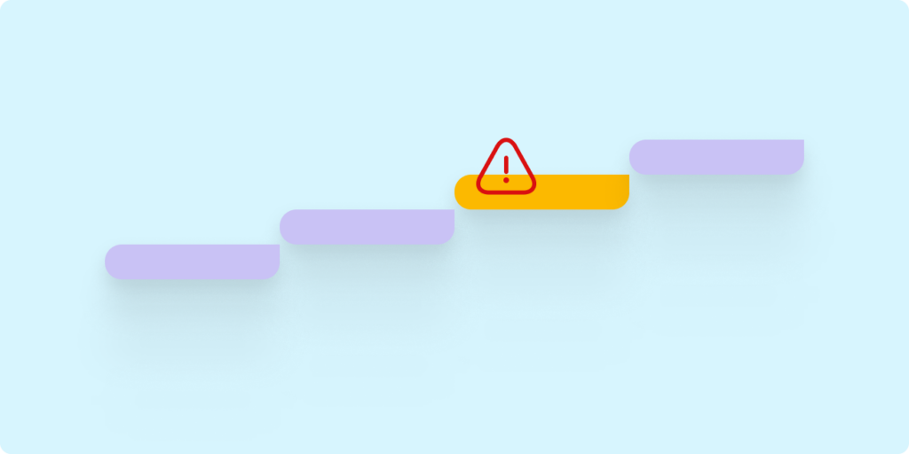 Illustration of ascending workflow steps with a highlighted warning symbol representing early risk escalation in project delivery.