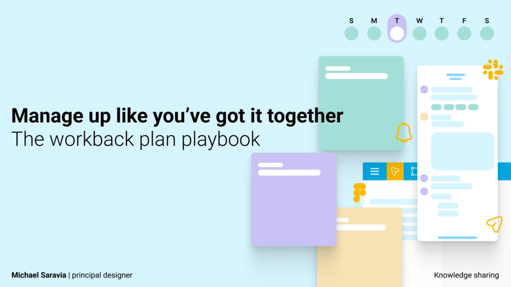 Illustrated hero banner for a UX design article about workback planning, workload management, and communication strategies for product designers.
