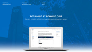 A laptop displaying the new Booking.com design system guidelines